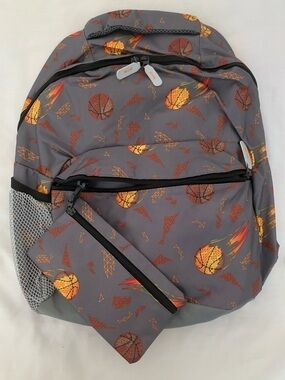 NWOT Basketball Print Kids Backpack and Pencil Pouch Set